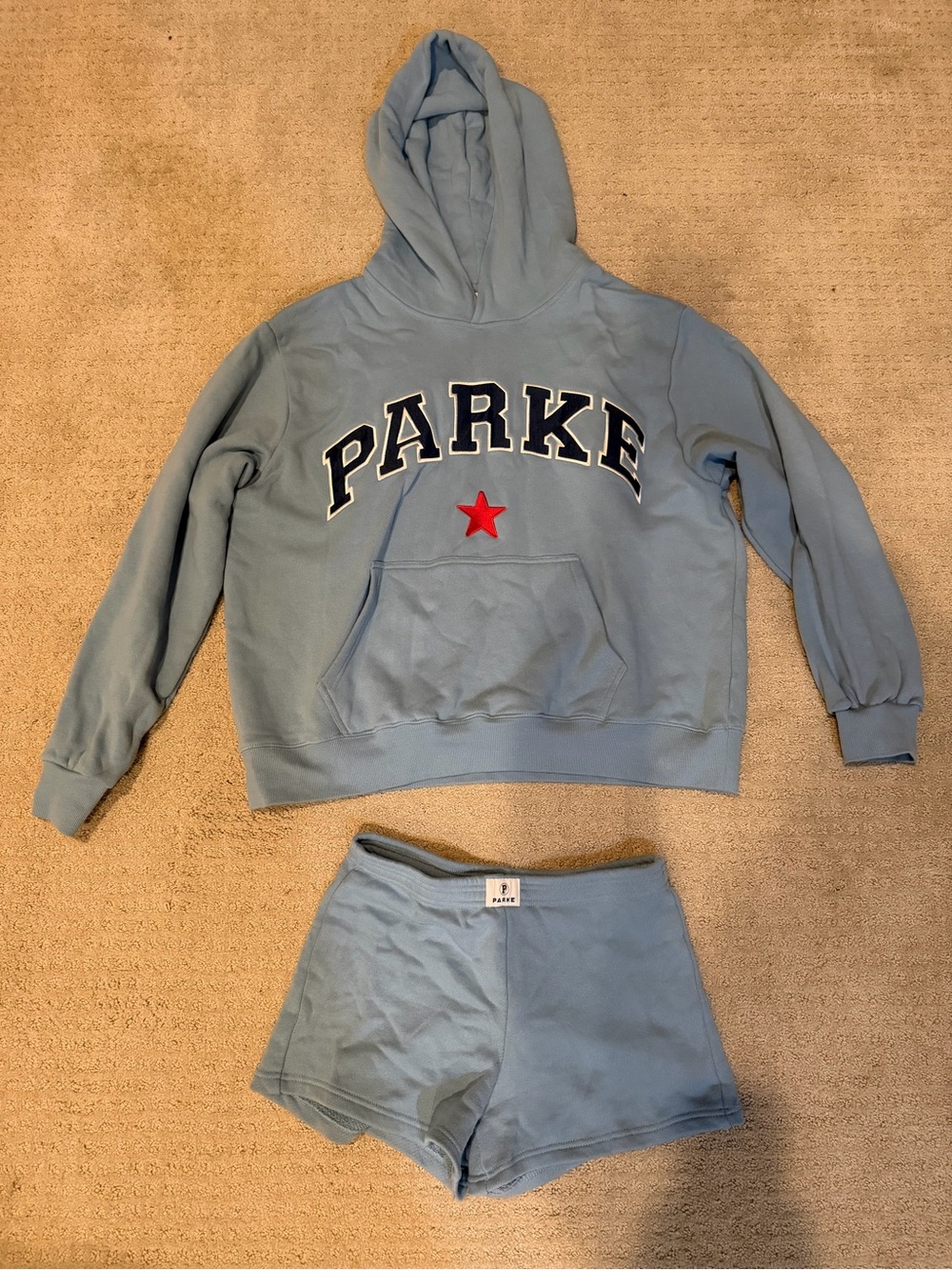 parke varsity star hoodie and mini sweatshorts